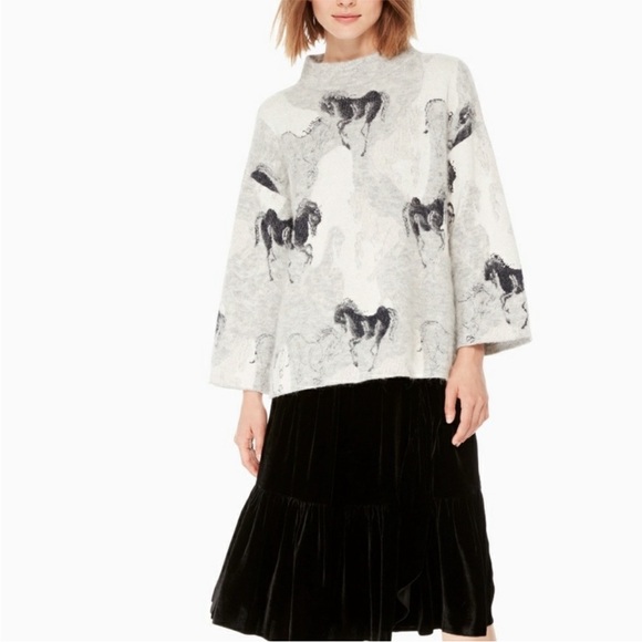 Kate Spade New York Horse Stallion Print Wool-Blend Turtleneck Sweater 0 (XS)